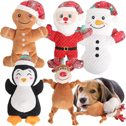 Christmas Dog Squeak Toys for Small, Medium & Large Dogs, Tough Chew Toy for Teething & Chewing, Durable Interactive Puppy Gifts, 5-Pack