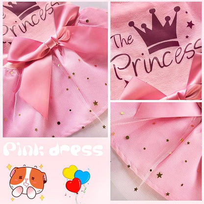 Idepet Princess Dog Dress Tulle Puppy Skirt Pet Apparel Dog Tutu with Bowknot,Birthday Dresses Daisy Sleeveless Holiday Clothes for Small Dogs Girls and Cats, Large