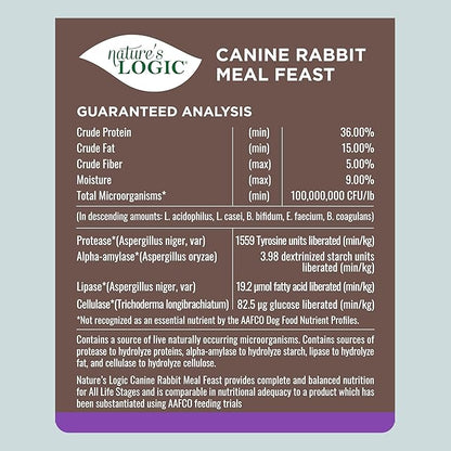 NATURE'S LOGIC Dry Dog Food - 100% Natural - No Synthetics - for All Ages, Sizes, Breeds - Free from Common Allergens, High Protein - Rabbit Meal Feast, 13lbs