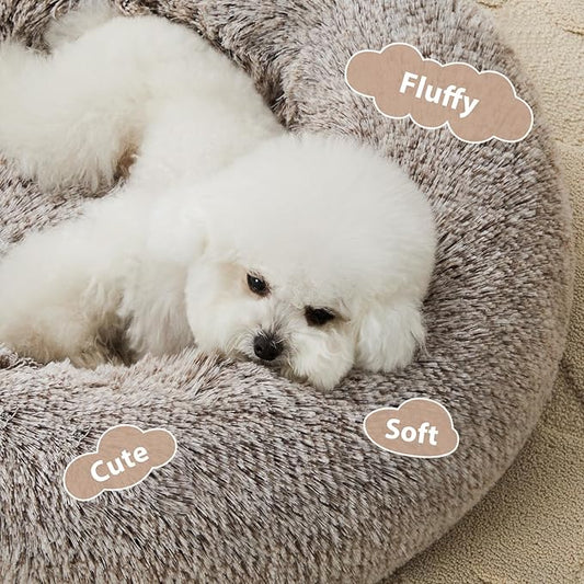 WNPETHOME Calming Dog Beds for Large Dogs, Anti-Anxiety Donut Large pet Bed, Fluffy Faux Fur Plush Dog Bed，Warming Cozy Soft Round Lagre Pet Beds for Jumbo Dogs, Cat Cuddler Cushion Pad