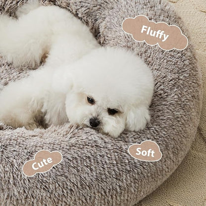 WNPETHOME Calming Dog Bed Cat Bed Donut, Faux Fur Pet Bed Self-Warming Donut Cuddler, Comfortable Round Plush Dog Beds (30 x 30 x 10 Inch, Light Coffee)