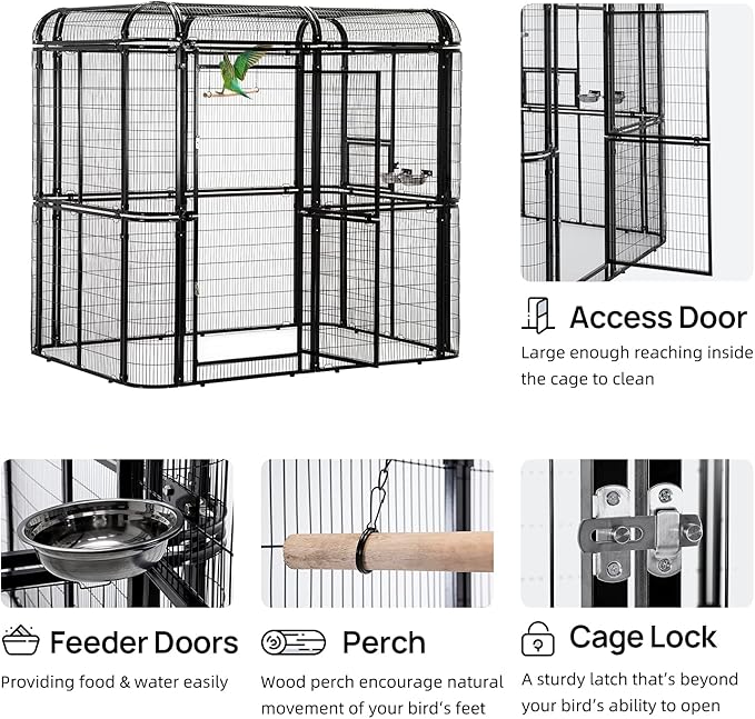 wonline Parrot Cages for Large Birds Outdoor Extra Large Bird Cage with Bird Cage and Perch, Suitable for Macaws Canaries Parrots Budgie Lovebirds (Black)