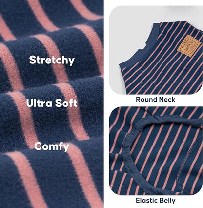 KYEESE Dog Pajamas, Striped Pet PJS Velvet Fleece Doggie Jammies, 4 Legs Outfit Soft Dog Pajamas, Cozy Pet Clothes Onesie, Comfortable PJS for Large Dogs,Navy Blue Striped,XXX-Large