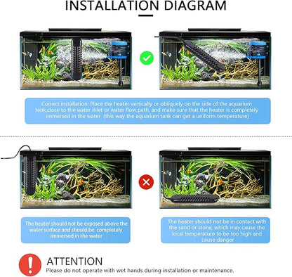 Submersible Aquarium Heater, 800W/1200W fish tank heater, double tube heating, rapid heating and energy saving, LED digital temperature controller, suitable for sea water and fresh water(1200W)