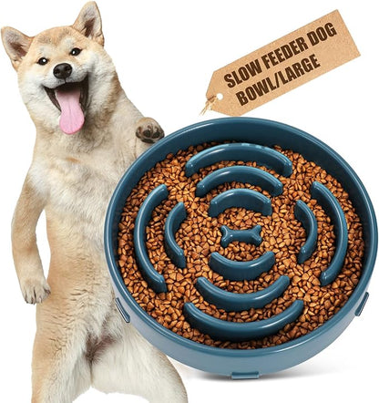 WHIPPY Large Slow Feeder Dog Bowls for Large Medium Dogs Anti-Chocking Slow Feeding Maze Dog Food Bowl Slow Eating Interactive Bloat Stop Puzzle Bowl,Blue