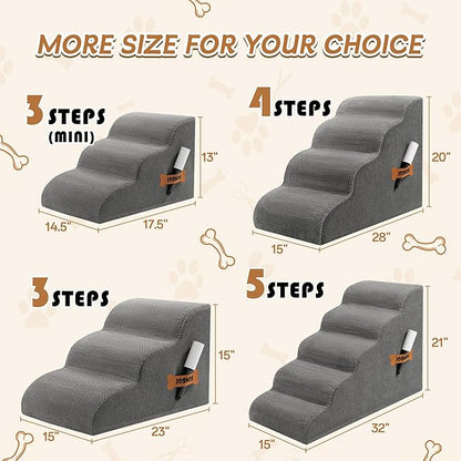 Romrol Dog Stairs Ramp for Small Dogs, Pet Stairs Steps with Durable Non-Slip Waterproof Fabric Cover, Dog Slope Stairs to Bed for Small Dogs and Cats or Pets Joints, 5-Steps, Grey