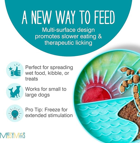 Messy Mutts and Cats Interactive Slow Feeder | Beach Teal - 2 Cup Capacity | 8” Round Silicone Puzzle Slow Feeder for Dogs/Cats | Enrichment Food Dish for Slow Eating, Bloating