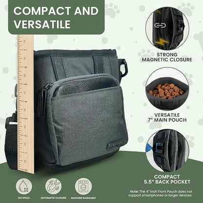 BEAU&FUR Small Dog Treat Pouch with Clicker for Training – 2 Cup Capacity, Built-In Poop Bag Dispenser, Storage for Snacks and Toys - Hands-Free Pouch Snack Holder for Walking and Training -Grey Black