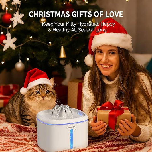 Cat Water Fountain,84oz/2.5L Pet Cat Fountain – Ultra Quiet Upgraded Automatic Pet Water Dispenser with 3 Replaceable Filters, Indoor Cat & Dog Drinking Bowl (with mat)