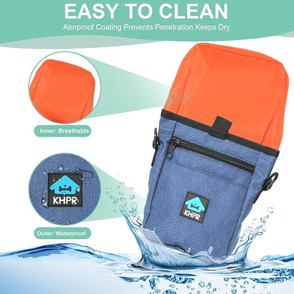 Dog Treat Pouch Magnetic Closure with Training Clicker，Hands-Free Design to Prevent Spills，Built in Poop Bag Dispenser，3 Ways To Wear，Metal Clip Waist Belt and Fanny Pack for Pet Walking（Blue）