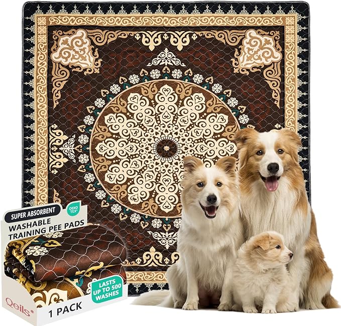 Qeils Washable Pee Pads for Dogs, Reusable Puppy Pads Super Absorbent Leakproof Dog Training Pads, Non-Slip Wee Wee Pads for Crate, Floor, Potty Pads Feeding Mat Dog Pee Extra Large Pee Pads 72"x72"