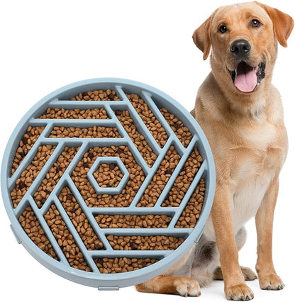 WHIPPY Slow Feeder Dog Bowl, Puzzle Maze Design to Slow Down Eating, 3-Cup Capacity, Anti-Gulping Food Bowl for Medium & Large Dogs,Blue