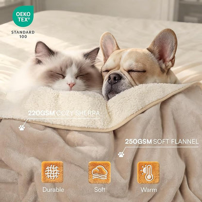 Luciphia Waterproof Pet Blanket, Liquid Pee Proof Dog Blanket for Sofa Bed Couch, Reversible Sherpa Fleece Furniture Protector Cover for Small Medium Large Dogs Cats, Khaki+Beige Small（40" x 28"）