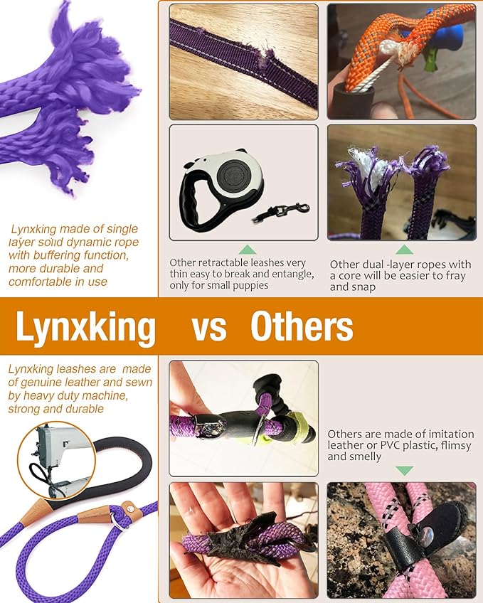 lynxking 8 FT Dog Leash Slip Lead 2 Pack Strong Heavy Duty Braided Dog Training Leash No Pull Training Lead Leashes for Medium Large and Small Dogs