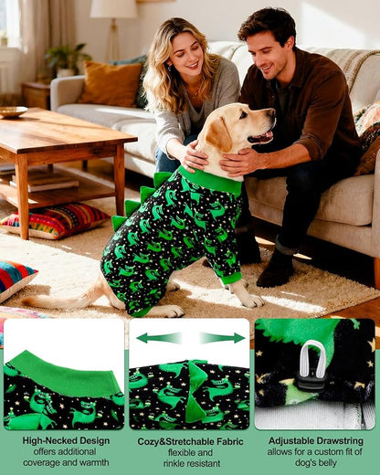 CuteBone Dinosaur Costume Dog Pajamas, Stretchy Spandex Crystal Velvet Sleepwear Coat for Small Dogs, Soft & Warm Pet Outfit Clothes for Cold Weather, Cozy Pullover Design COSP14-3XL