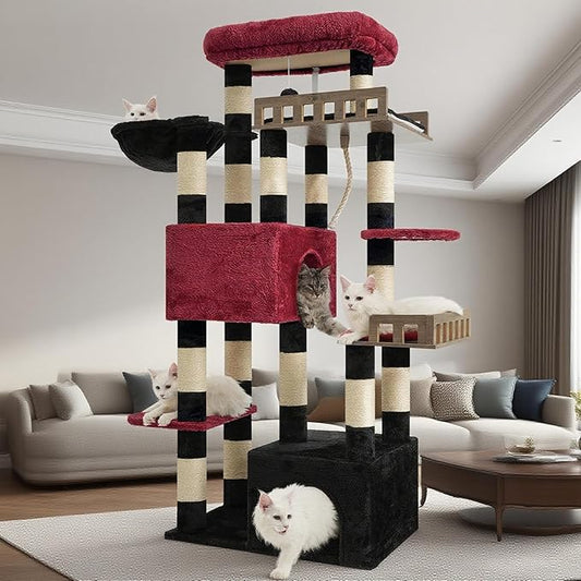 Maine Coon Cat Tree, Heavy Duty Cat Tree for Indoor Cats Large Adult, Gothic Cat Tower for Large Cats 20 lbs+ with Hammock, 2 Big Perches, 2 Cat Condos, 15 Scratching Posts, Black GCT033BR