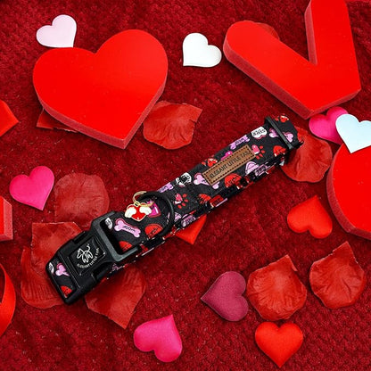 Elegant little tail Valentine's Dog Collar, Red Heart Dog Collars Female or Male Adjustable Cotton Pet Collar with Quick Release Buckle for Small Medium Large Dogs