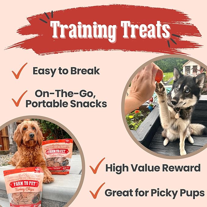 Farm To Pet Dog Training Treats, Healthy Turkey Dog Treats - 12 oz, Crunchy, Single Ingredient, All Natural Turkey Chips, Easy to Digest, Great for Dogs with Chicken Allergies, Made in USA