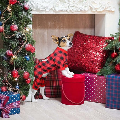 Dog Christmas Pajamas Buffalo Plaid with Reindeer Print Pet Onesie Pet Pjs Super Soft and Stretchy Dog Pajamas Medium Size Dogs(M)