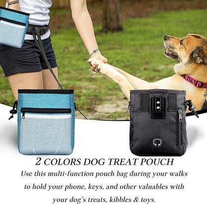 STMK Dog Treat Pouch Dog Clicker Training Kit, Dog Training Treat Pouch Dog Clicker for Training, 3 Ways to Wear Easily Carries Treat Pouches for Pet Training (Black and Light Blue)