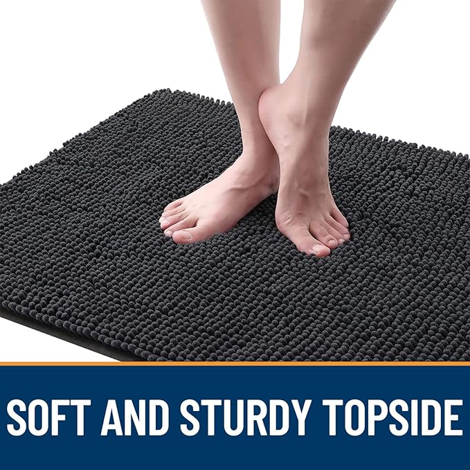OLANLY Dog Door Mat for Muddy Paws 32x20, Absorbs Moisture and Dirt, Absorbent Non-Slip Washable Doormat, Quick Dry Chenille Mud Mat for Dogs, Entry Indoor Entryway Carpet for Inside Floor, Dark Grey