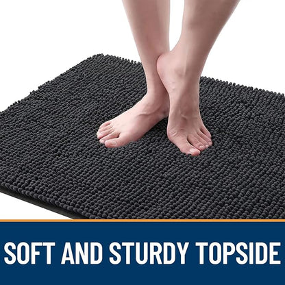 OLANLY Dog Door Mat for Muddy Paws 32x20, Absorbs Moisture and Dirt, Absorbent Non-Slip Washable Doormat, Quick Dry Chenille Mud Mat for Dogs, Entry Indoor Entryway Carpet for Inside Floor, Dark Grey