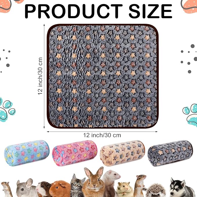 Reginary 4 Pcs Waterproof Guinea Pig Blankets Washable Small Animal Fleece Bedding Guinea Pig Cage Liners Reusable Training Pads Pet Pee Pad Sleep Mat for Hamster(Star Pattern,12 x 12 Inch)