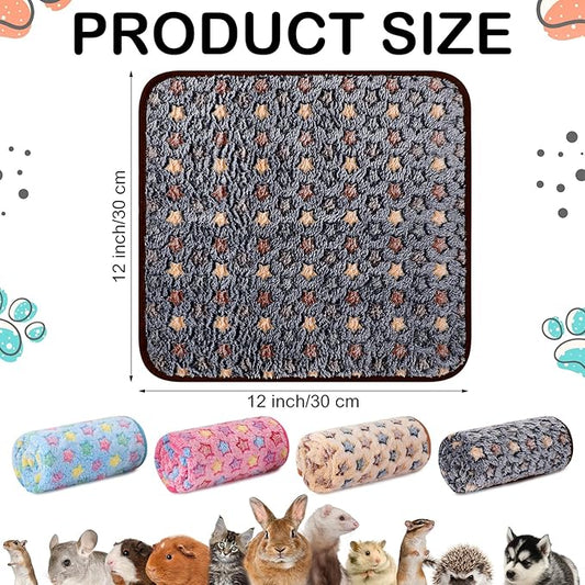 Reginary 4 Pcs Waterproof Guinea Pig Blankets Washable Small Animal Fleece Bedding Guinea Pig Cage Liners Reusable Training Pads Pet Pee Pad Sleep Mat for Hamster(Star Pattern,12 x 12 Inch)