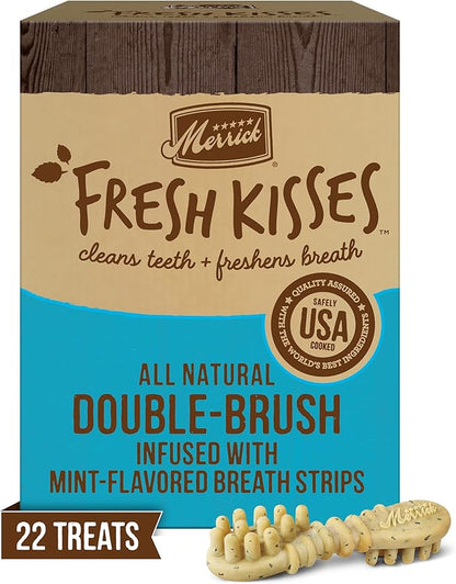 Merrick Fresh Kisses Natural Dental Chews, Toothbrush Shape Treat Infused With Real Mint, For Large Dogs - 22 ct. Box