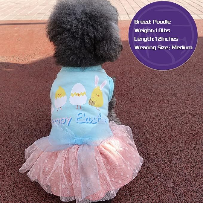 cyeollo Easter Dog Dresses Cute Cartoon Eggs Tulle Dress Holiday Dog Clothes for Small Dogs