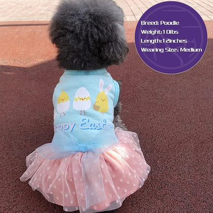 cyeollo Easter Dog Dresses Cute Cartoon Eggs Tulle Dress Holiday Dog Clothes for Small Dogs