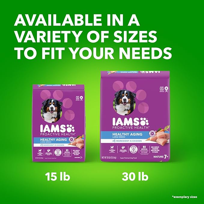 IAMS Proactive Health Healthy Aging Large Breed Dog Food for Mature and Senior Dogs with Real Chicken, 15 lb. Bag