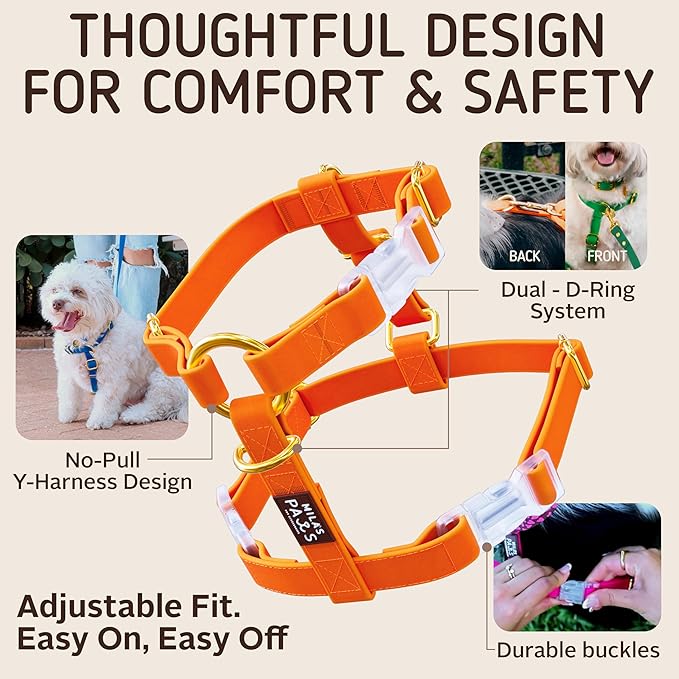 Waterproof No-Pull Dog Harness – Adjustable, Durable & Odor-Free Coated Webbing Harness for Small, Medium & Large Dogs – Easy Clean Adventure Gear by Mila’s Paws (Savage Sunset Orange, M)