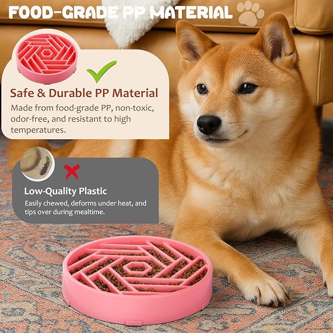 WHIPPY Slow Feeder Dog Bowl, Puzzle Maze Design to Slow Down Eating, 3-Cup Capacity, Anti-Gulping Food Bowl for Medium & Large Dogs,Pink