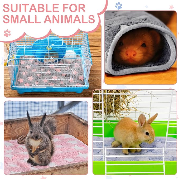 Reginary 4 Pcs Waterproof Guinea Pig Blankets Washable Small Animal Fleece Bedding Guinea Pig Cage Liners Reusable Training Pads Pet Pee Pad Sleep Mat for Hamster(Cute Star Pattern,28 x 56 Inch)