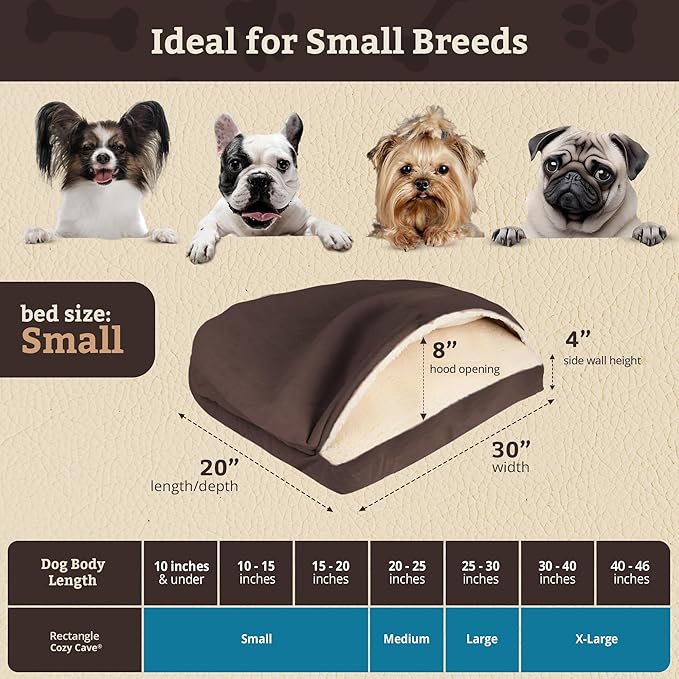 Snoozer Pet Products Luxury Rectangle Cozy Cave Dog Bed with Microsuede, Small, Hot Fudge