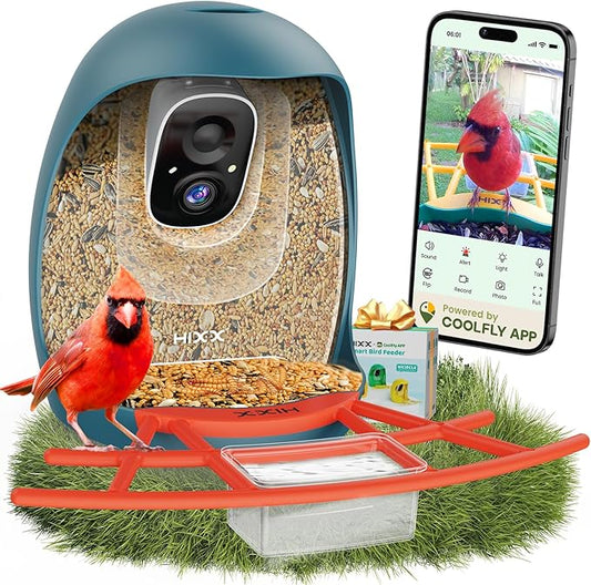 HIXX Smart Bird Feeder with Camera, AI Identify Birds & Auto Capture, 2K HD Live Camera Birdwatching with Color Night Vision for Bird Lovers Gifts (Deep Blue)