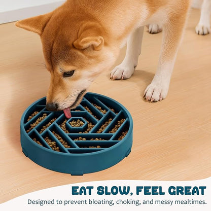 WHIPPY Slow Feeder Dog Bowl, Puzzle Maze Design to Slow Down Eating, 3-Cup Capacity, Anti-Gulping Food Bowl for Medium & Large Dogs,Navy Blue