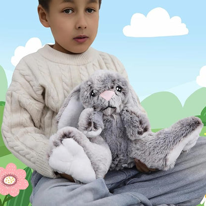 GOOC Kawaii Stuffed Fluffy Rabbit Animal Sitting Bunny Plush Toy Big Feet Rabbit Plushies Gray Fuzzy Bunny Doll Gift for Kids or Lover 10 Inch
