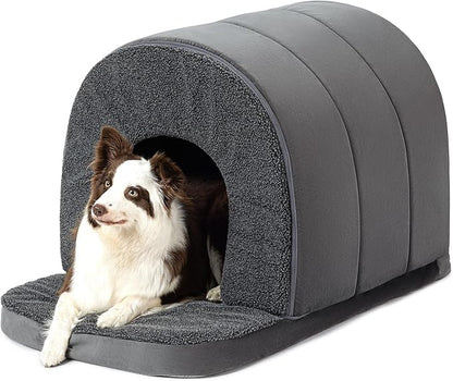 Indoor Dog House - Orthopedic Dog Tent Bed w/Egg-Crate Foam - Pet Bed with Cover Cave - Waterproof Lining - Nonskid Bottom, Ideal for Large Breeds & Fits 36-Inch Crate - 35"x22"