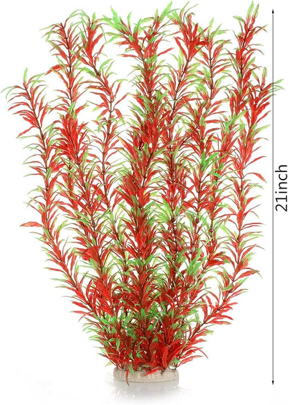 JIHAQUA Aquarium Decor Plastic Plants Extra Large 21 Inches Artificial Fish Tank Plants Tall Fish Tank Decorations (Wine 2pcs)