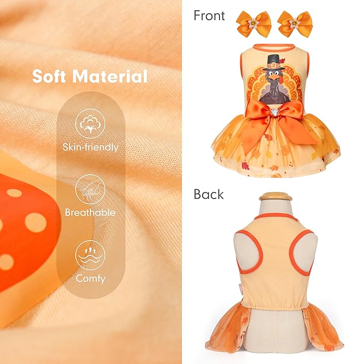 cyeollo Thanksgiving Day Dog Dress Turkey Small Dog Clothes Tulle Holiday Outfit Pet Dresses for Medium Large Dogs Girl, Size 2XL