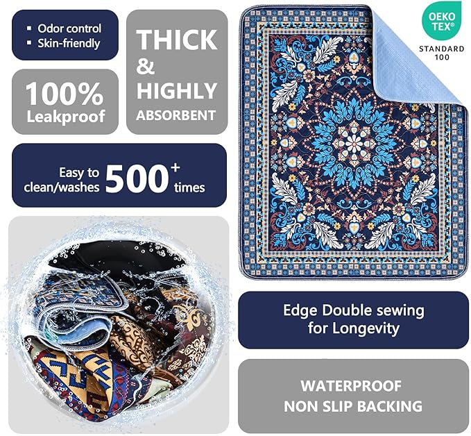 Qeils Washable Pee Pads, Reusable Puppy Pads 4 Pack 30"x34" Super Absorbent Leakproof Dog Training Pads, Non-Slip Wee Wee Pads for Crate, Floor, Potty Pads Feeding Mat Dog Pee