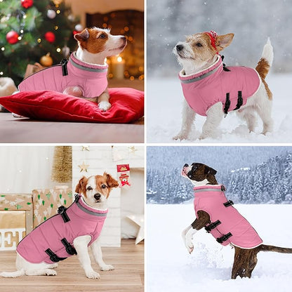 Dogcheer Dog Coat with Harness, Waterproof Dog Jacket Adjustable Winter Coat with Zipper, Christmas Puppy Snow Jacket Fleece Sweater for Small Medium Large Dogs - Light Pink S