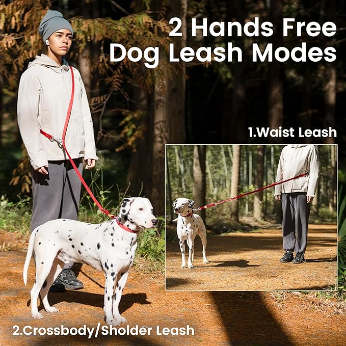 HOWGO Hands Free Dog Leash with Padded Handle,Multifunctional Crossbody Waist Leash for Walking Running Jogging Training,7.5 FT Nylon Adjustable Length for All Breeds(MintGreen, Ultralight)