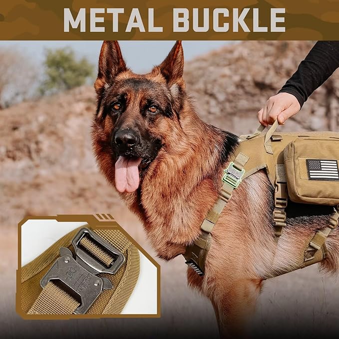 Forestpaw Dog Harness Medium Sized,Tactical Dog Harness with Handle,No Pull Military Style Service Dog Vest with Pockets Adjustable for Medium Dogs,Brown,Chest 21.5-45"