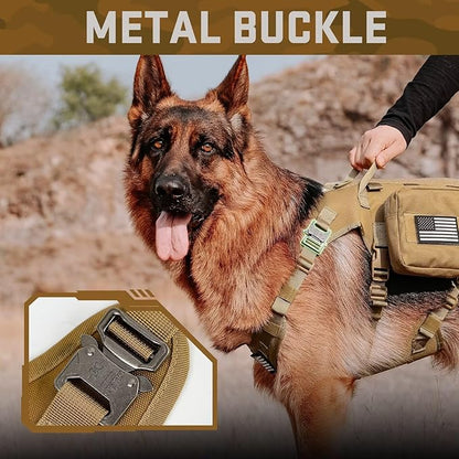 Forestpaw Dog Harness Medium Sized,Tactical Dog Harness with Handle,No Pull Military Style Service Dog Vest with Pockets Adjustable for Medium Dogs,Brown,Chest 21.5-45"