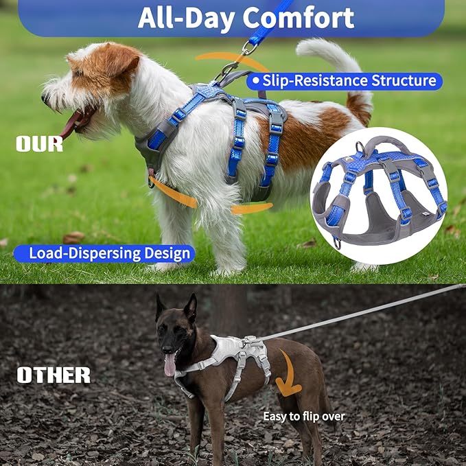 Huntboo Reflective Dog Harness with Handle, Escape Proof, No Slip, Breathable, Lightweight, Adjustable Lift Harness for Small, Medium, and Large Dogs Walking, Training, and Running Gear(Sea Blue,XS)