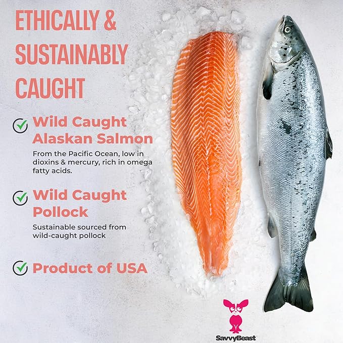 SavvyBeast Pollock and Salmon Oil for Dogs & Cats – Omega-3 Fish Oil Supplement for Pets – Supports Skin & Coat, Joints, Itch Relief, Immune Boost & Heart Health – Wild-Caught & All-Natural – 32 oz