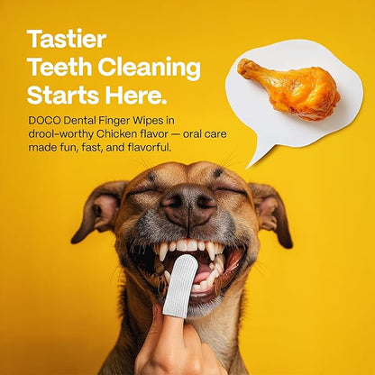 DOCO Dog Teeth Cleaning Wipes Dental Finger Wipes for Cats & Dogs Remove Plaque & Tartar, Freshen Breath, No Rinse, Easy & Effective Pet Tooth Cleaning Kit for Oral Care (Chicken Flavor, 100 Count)